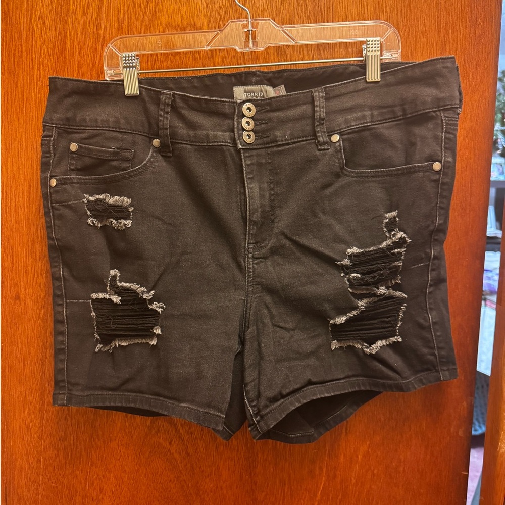 Torrid Black Ripped Jean Shorts